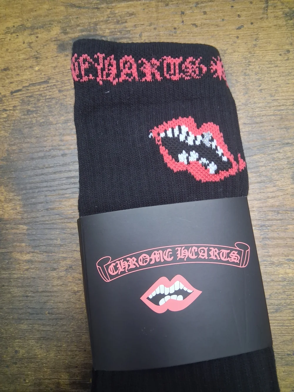 Chrome Hearts Black Socks with Red Lip Motif